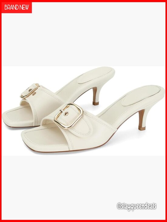 Shoes - Kitten Heel Sandals Square Open Toe Mule Slide Low Heel Dress Shoes